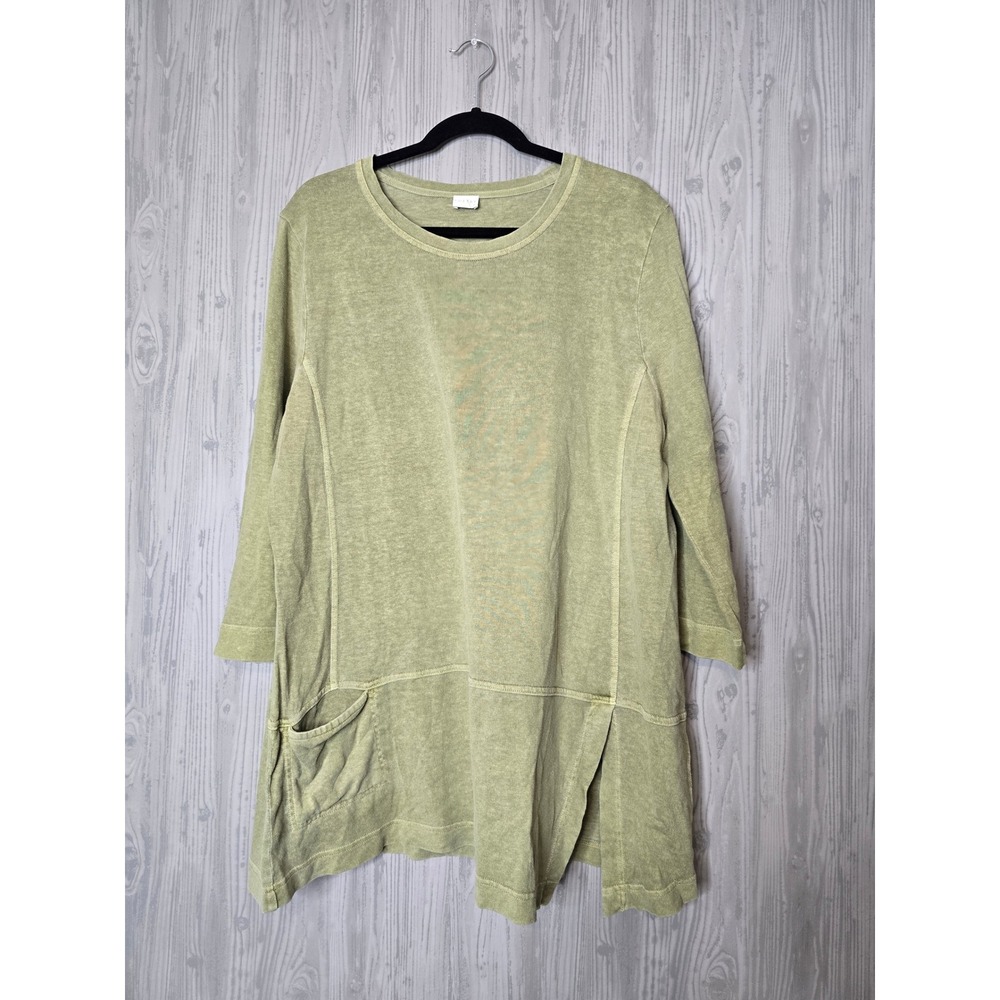 Poetry Hemp Organic Cotton Tunic Womens 14 Sage Green Lagenlook 3/4 Sleeve